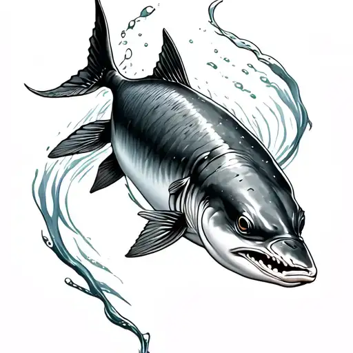 sturgeon swimming tattoo design idea