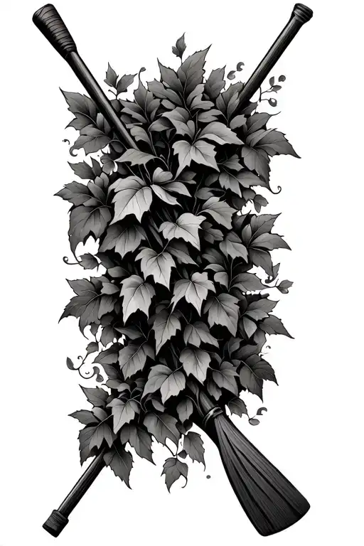 rowing oar wrapped in leafy vines tattoo design idea