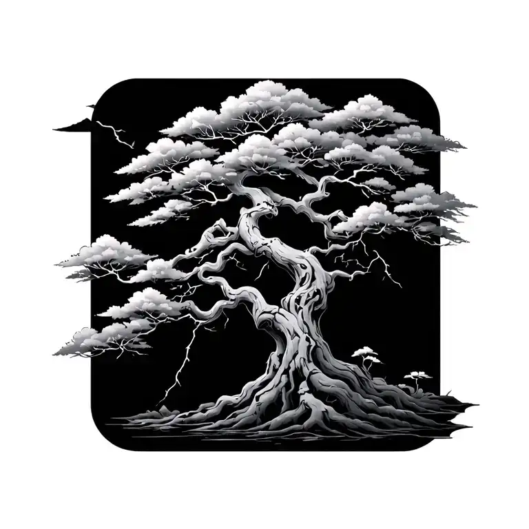 Japanese tree with lightning  tattoo design idea