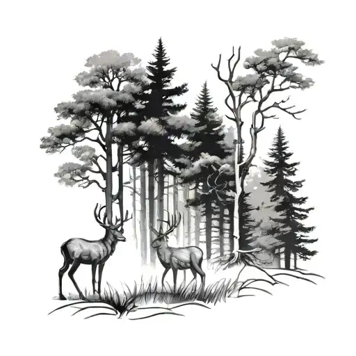 forest scene 2 deers standing tall tattoo design idea