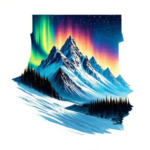 mountains inside alaska big dipper Northern lights tattoo design idea