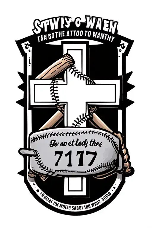 a cross with 717 area code and something to do with baseball and a bible verse tattoo design idea