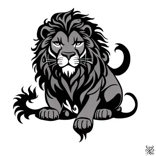Tribal design full body lion curled up tattoo design idea