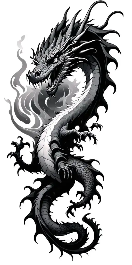 dragon breathing fire water earth tattoo design idea