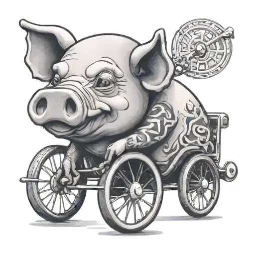 new school Pig in a wheelchair tattoo design idea