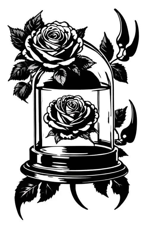 beauty and beast rose in cloche with claw marks across the cloche tattoo design idea