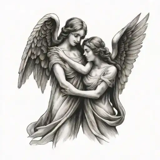 two faceless angels tattoo design idea