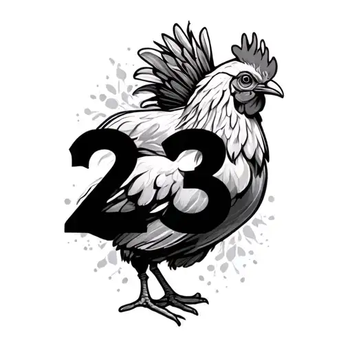 The number 23 integrated into a chicken tattoo design idea