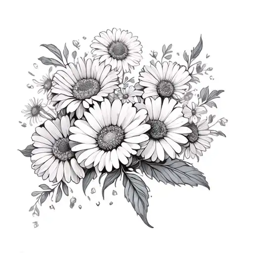 Marigolds and Daisys for children birth flower upper arm/shoulder half sleeve tattoo design idea