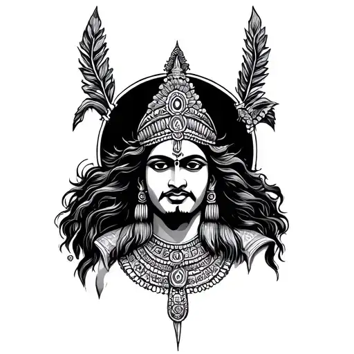 indian god and gothic arch tattoo design idea