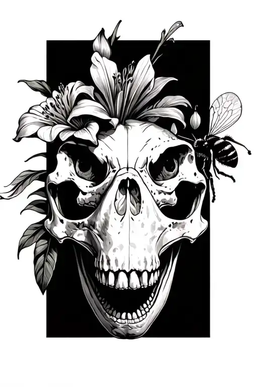 Lily with a bee on and dinosaur skull tattoo design idea