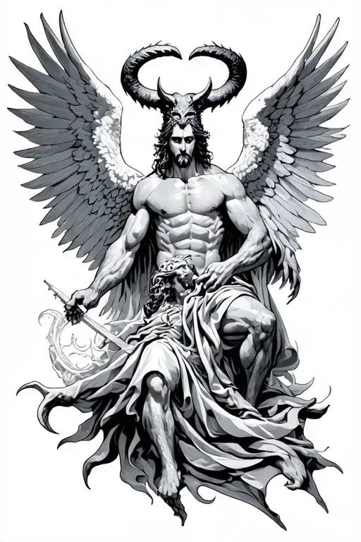 arc angel michael killing satan tattoo design idea