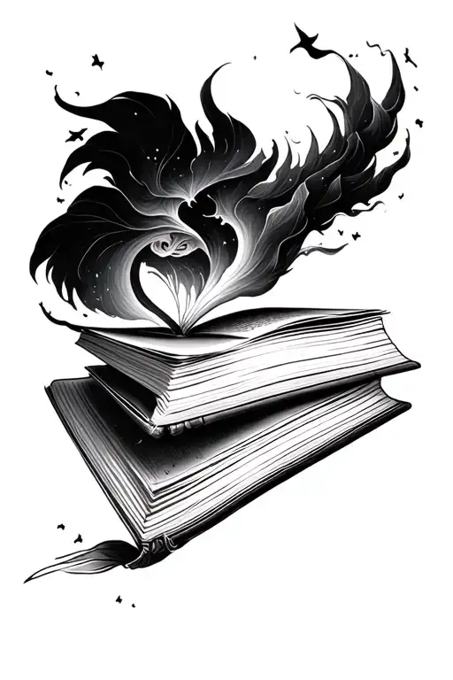 open book with dreams escaping the pages tattoo design idea