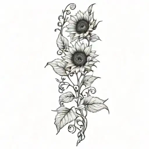 long stem sunflower intertwined vines tattoo design idea