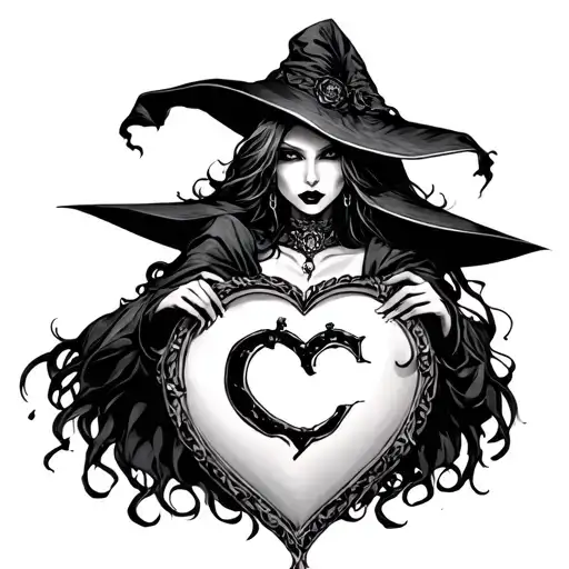 sexy goth witch stealing a piece of my heart. the initial c hidden within  tattoo design idea