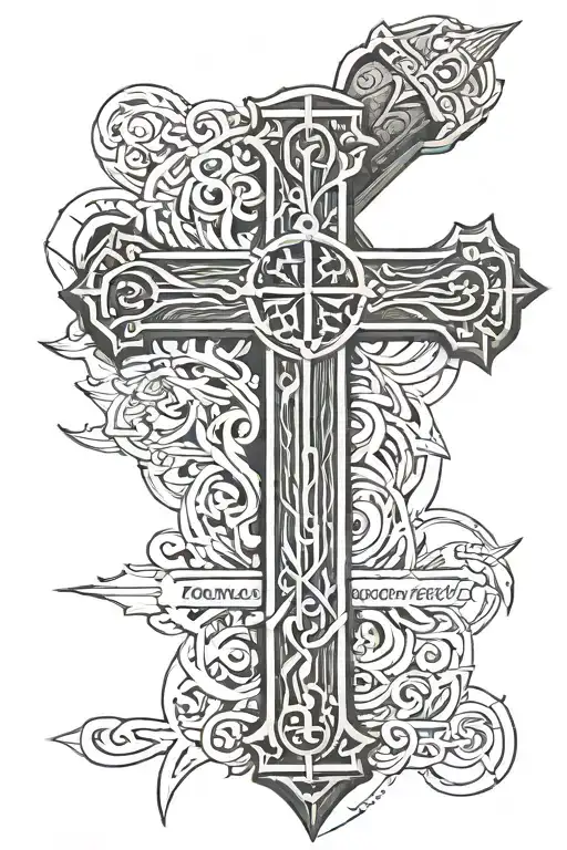 A sharp 3 nail cross with detail and realism with James 2:18 written under in a nice readable font representing jesus tattoo design idea