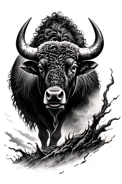 Buffalo in storm tattoo design idea