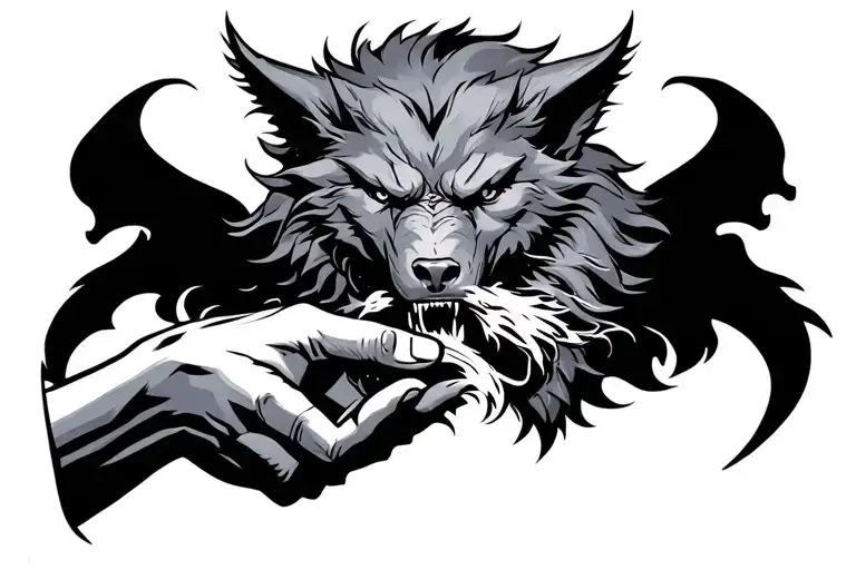Fenrir biting Tyr's hand tattoo design idea