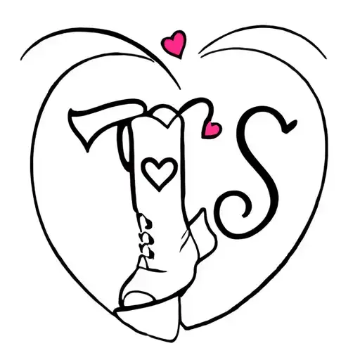 "TS" cowgirl boot with hearts  tattoo design idea
