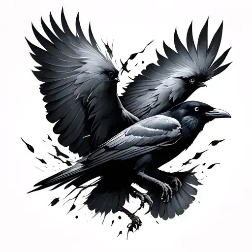 feather breaking off into crows flying tattoo design idea