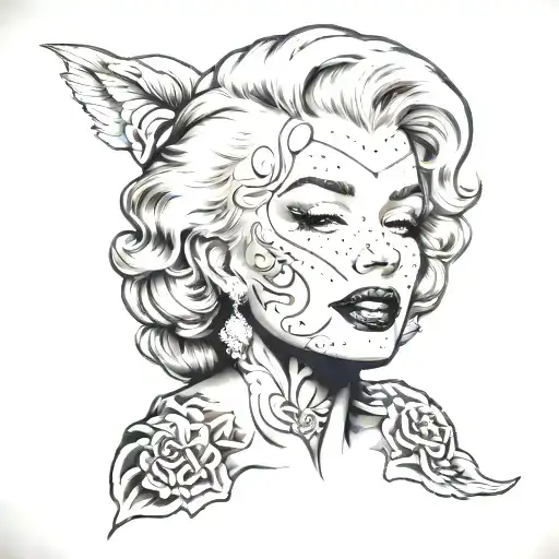 Marilyn Monroe half skull face tattoo design idea