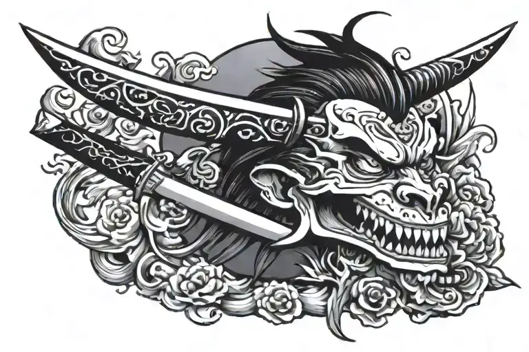dagger with teeths in the blade and one eye in the top tattoo design idea
