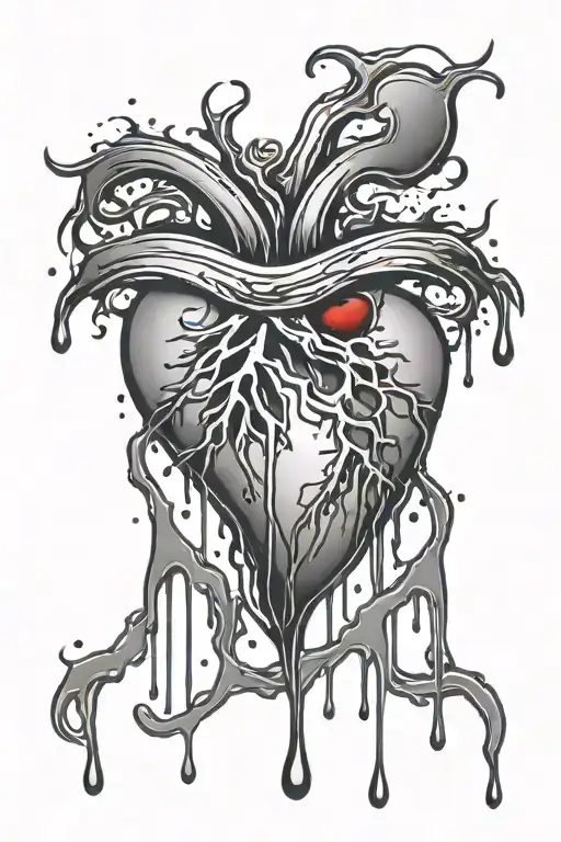 dripping blood Heart with celestial line work tattoo tattoo design idea