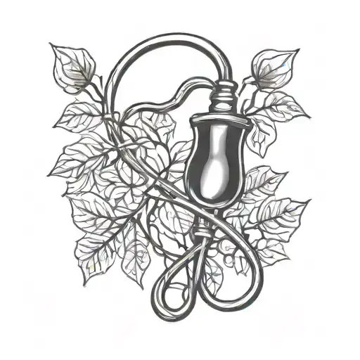 A nurse's stethoscope intertwined with branches and leaves tattoo design idea