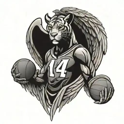 basketball jersey numer 14 ,angel wings , PANTHERS across chest  tattoo design idea