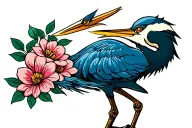 blue heron with flowers intertwined tattoo design idea