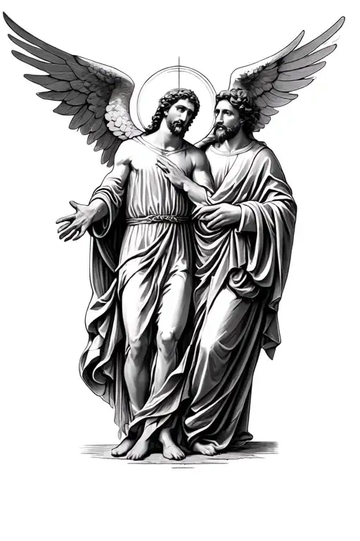 saint michel ange et saint benoit joseph named in infinity symbol tattoo design idea