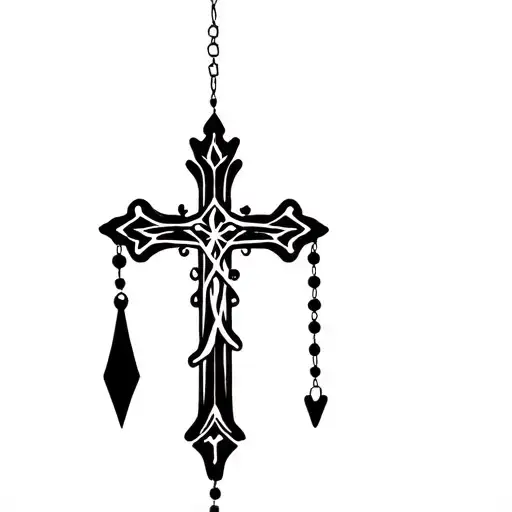 cross rosary with crown tattoo design idea