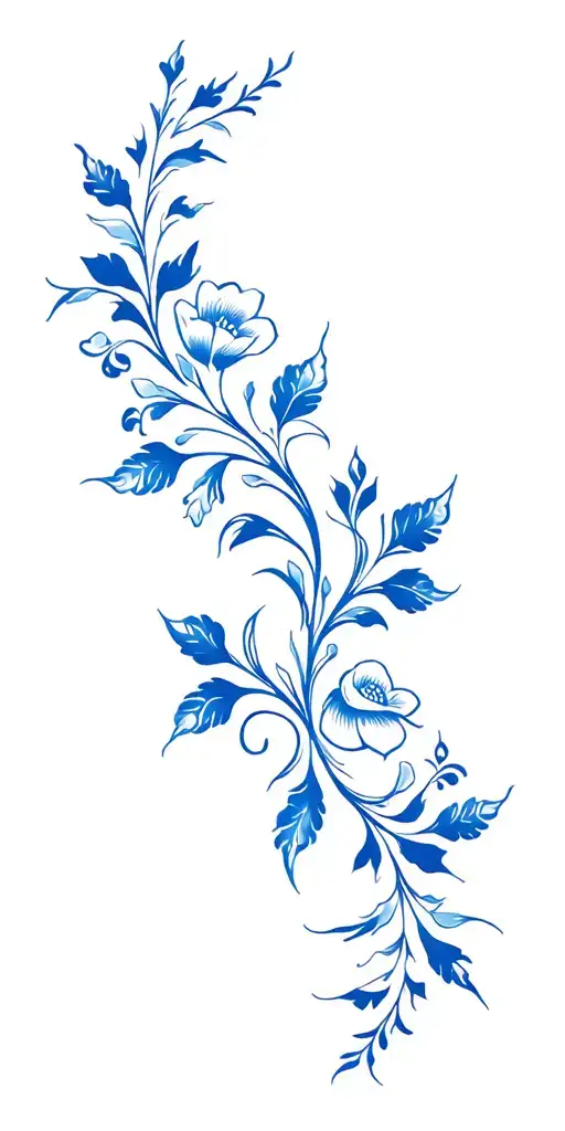 Gzhel tattoo design, blue and white Russian ceramic floral patterns, intricate and elegant, for arm tattoo design idea