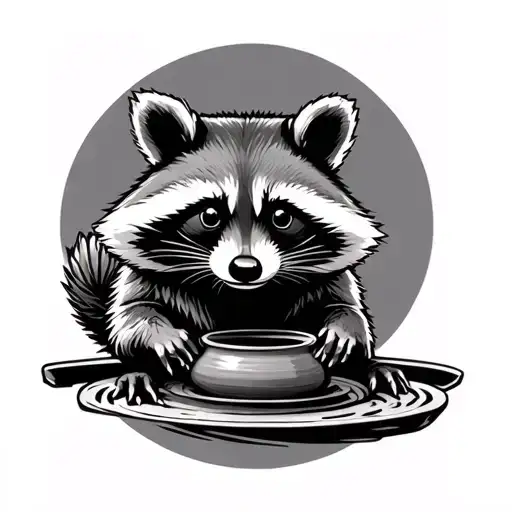 raccoon at pottery wheel tattoo design idea