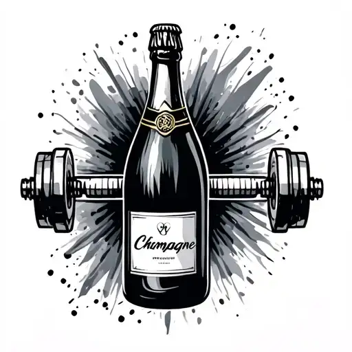 Champagne bottle + dumbbell weight tattoo design idea