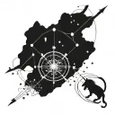 Entangled Constellation Arrangement: The symbol of Sagittarius with the constellations of the other signs (Leo, Taurus tattoo design idea