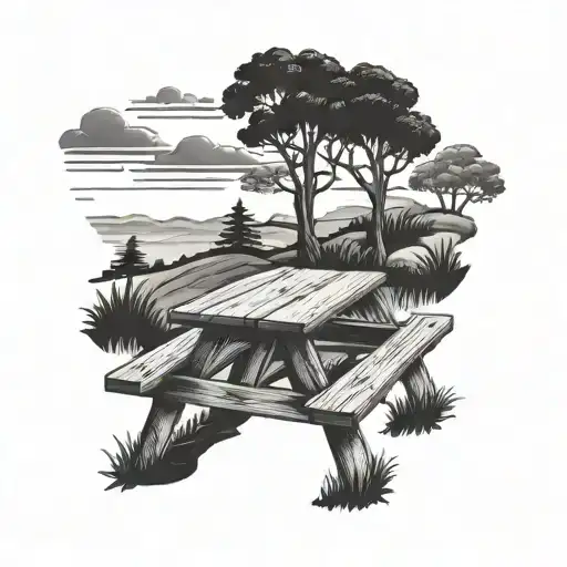 picnic table on a hill tattoo design idea