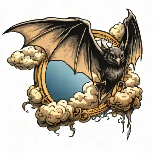 psalm 23:4 clouds with light ray coming out and bat wings  tattoo design idea