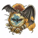 psalm 23:4 clouds with light ray coming out and bat wings  tattoo design idea