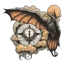 psalm 23:4 clouds with light ray coming out and bat wings  tattoo design idea