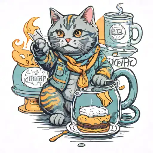 Cute British Shorthair Short footed Blue Cat, McDonald's Burger, Miami Gloves in CSGO, Diamond, Sun tattoo design idea
