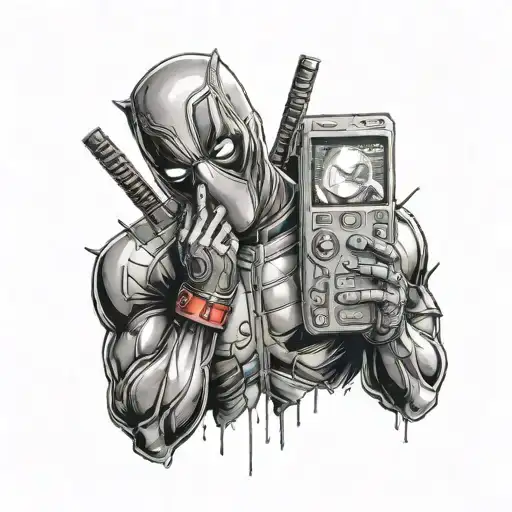 deadpool lising to slipknot on walkman tattoo design idea