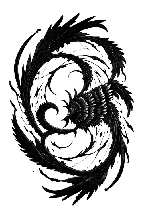 High contrast brush-like strokes dark aesthetic surrealist gothic blackwork wings ornamental abstract sigilism tattoo design idea