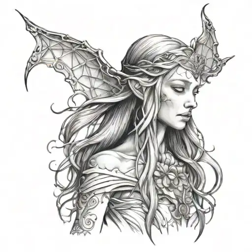 galadriel black and white tattoo design idea