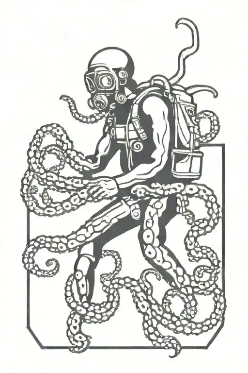scubadiver vs octopus tattoo design idea
