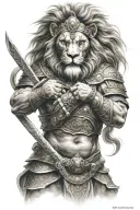lion mediaval warrior, cambodia tattoo design idea