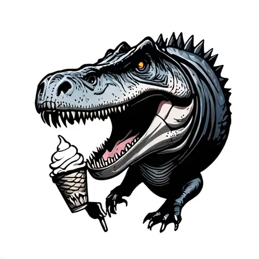 cartoon T-Rex eating ice cream tattoo design idea