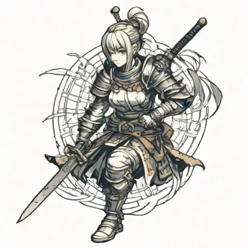 samurai girl in dark souls half body tattoo design idea