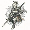 samurai girl in dark souls half body tattoo design idea