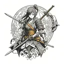 samurai girl in dark souls half body tattoo design idea